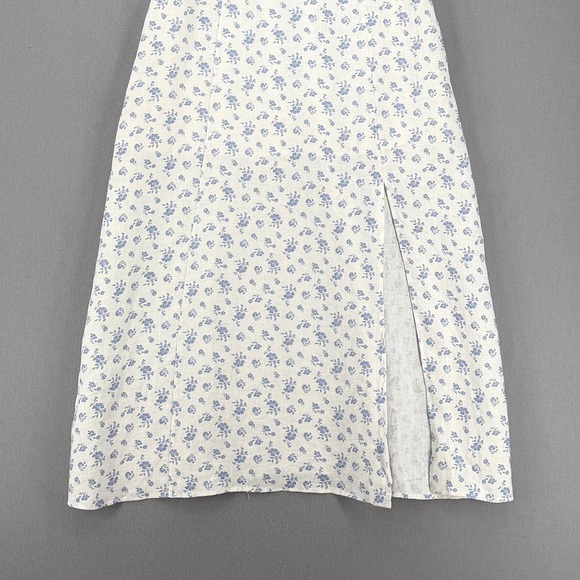 & OTHER STORIES Puff Sleeve Midi Dress Womens 8 White Blue Linen Floral Nap - Picture 6 of 16